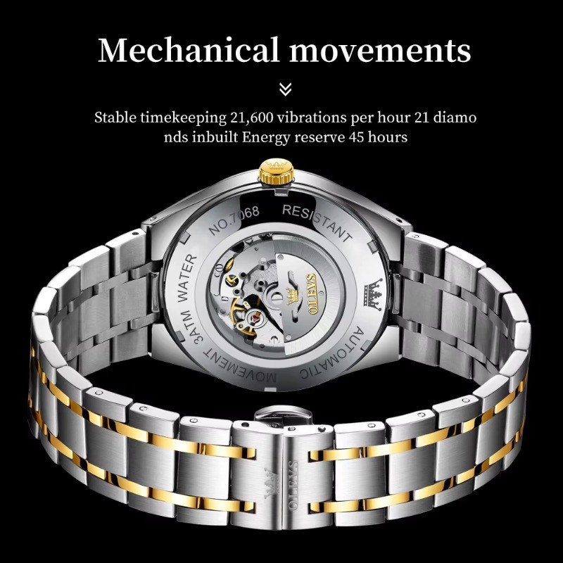 OLEVS Men Automatic Mechanical Watch Stainless Steel Luminous Date Display Watch