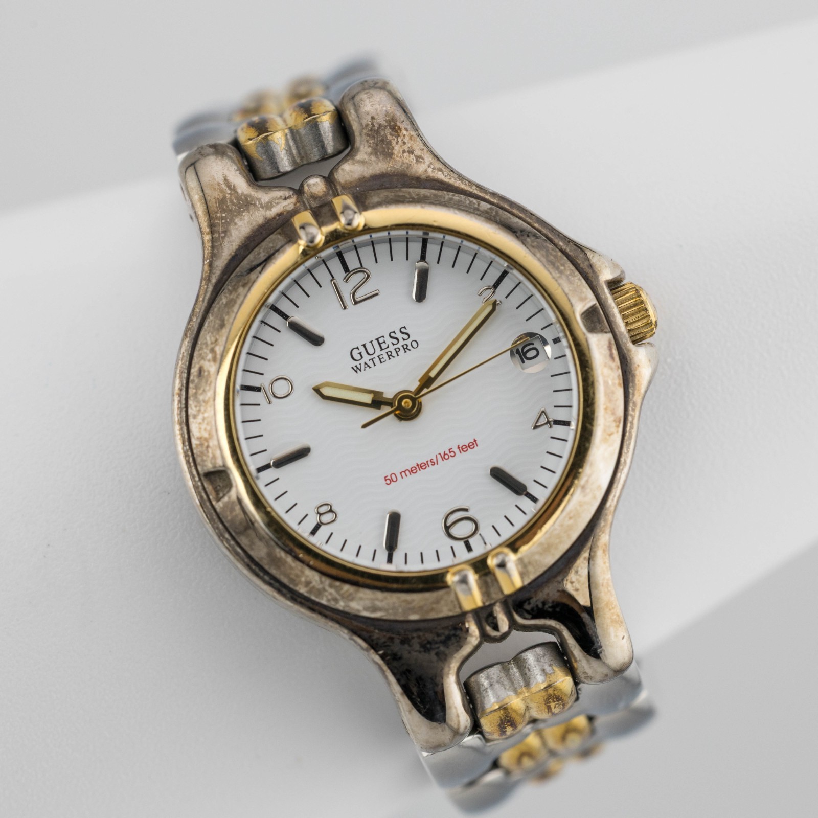 GUESS Waterpro G65904L Two-Tone Quartz Women’s Watch Sz. 5 1/4″ New Battery