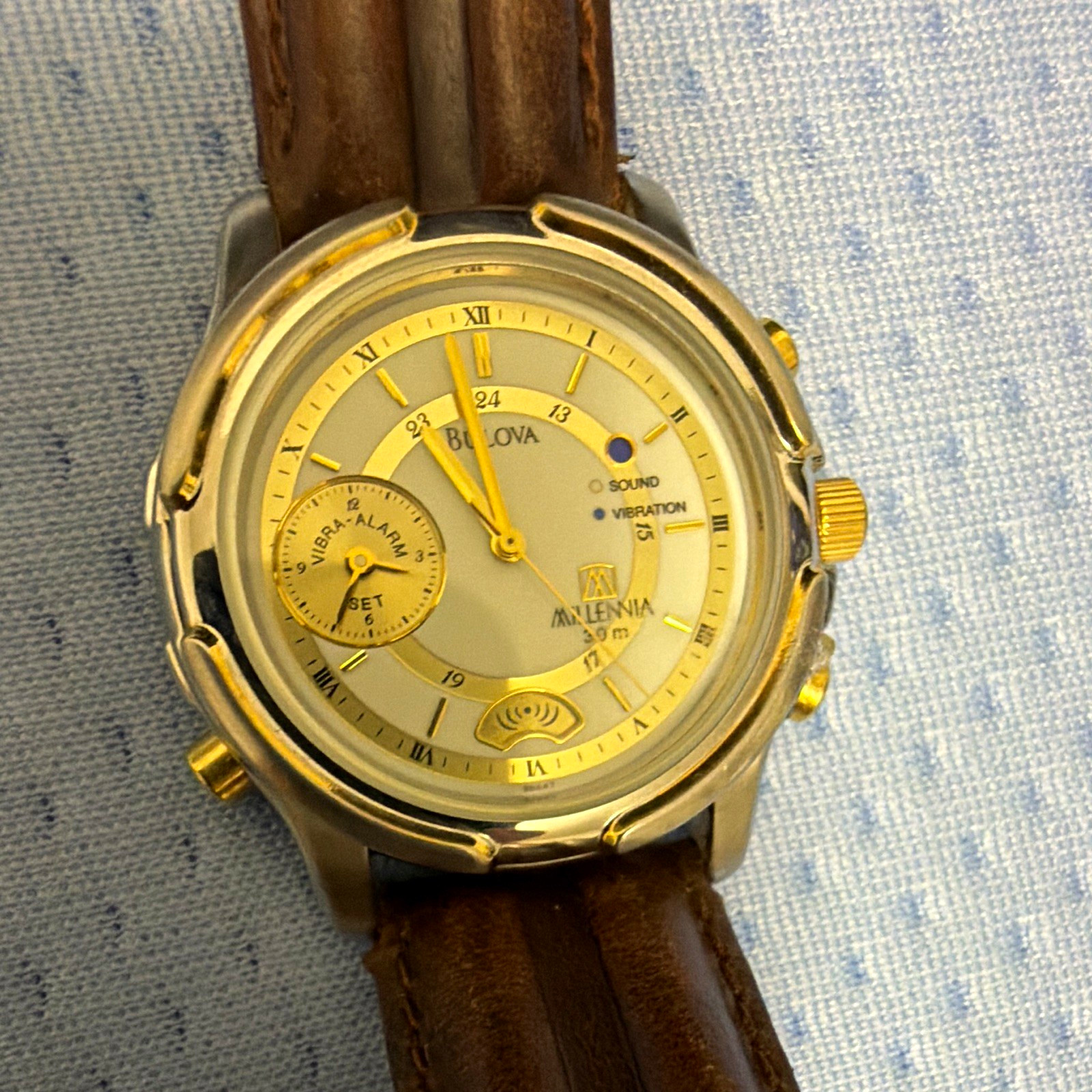 Bulova Millennia Men’s Quartz Alarm 30m 41mm SS Silver Dial Brown Leather