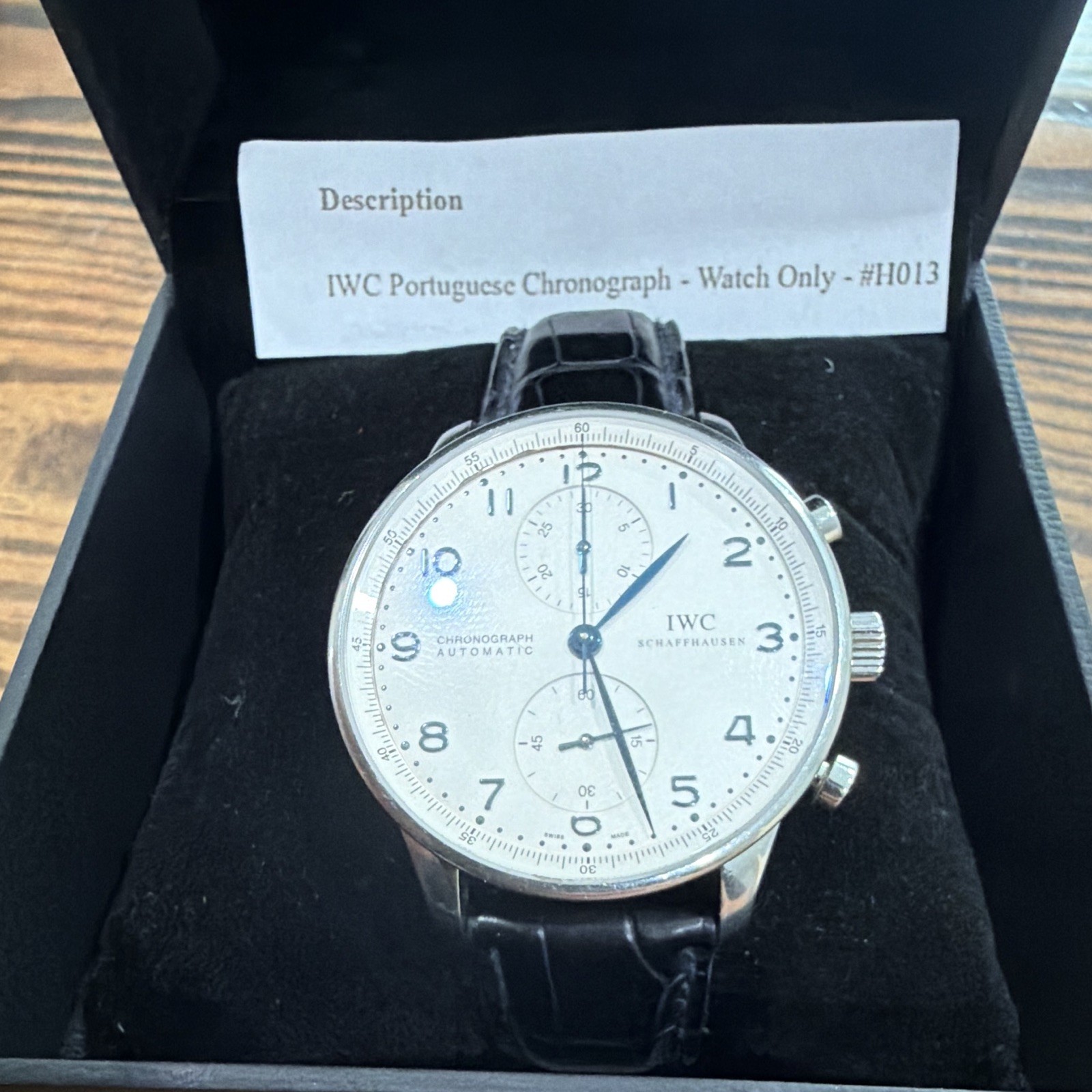 IWC Portugieser Chronograph Automatic White Dial Black Leather Strap w/ Box