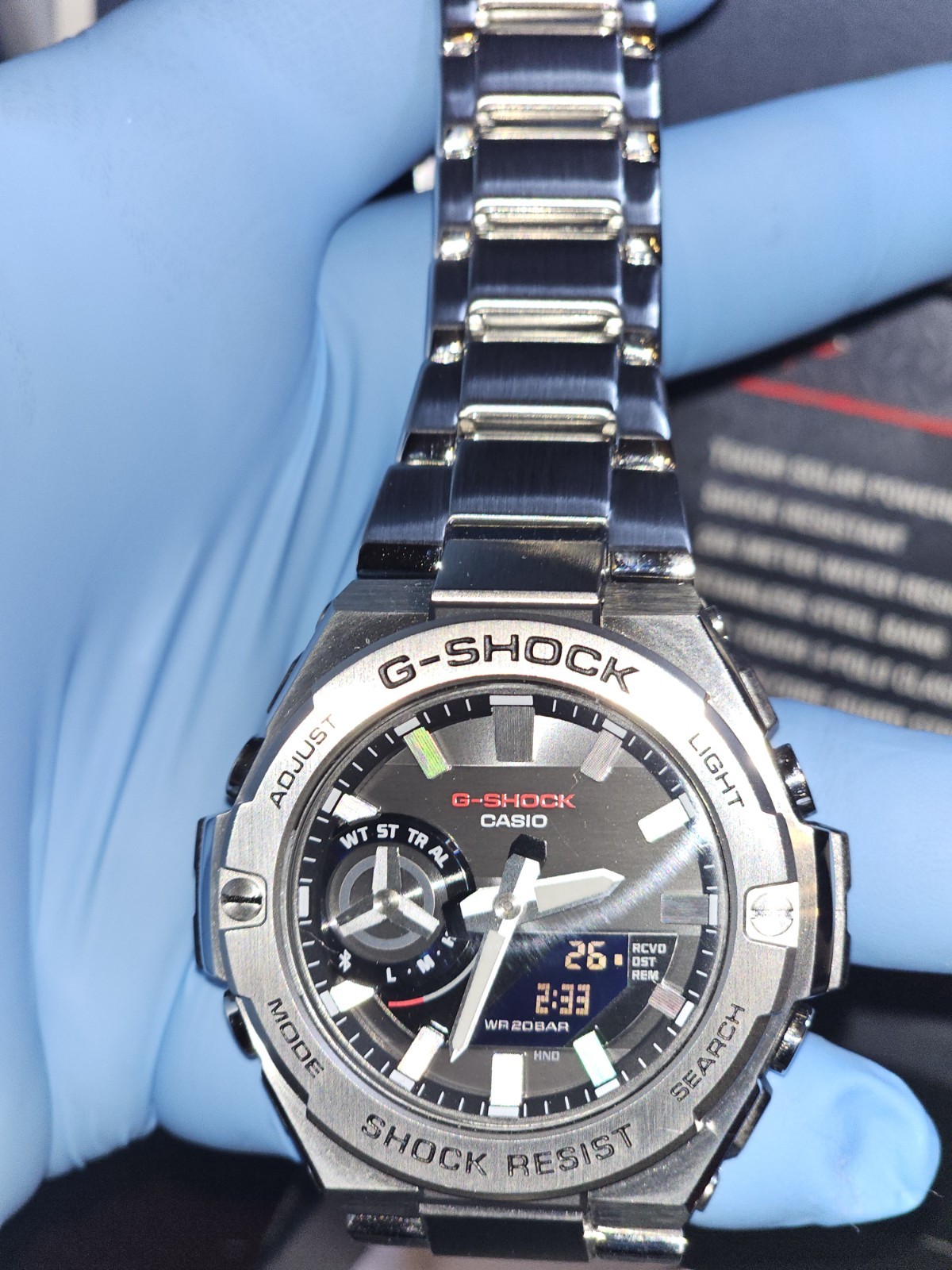 Casio G-SHOCK GSTB500 Bluetooth Tough Solar 200m SS Watch Silver w/ Box