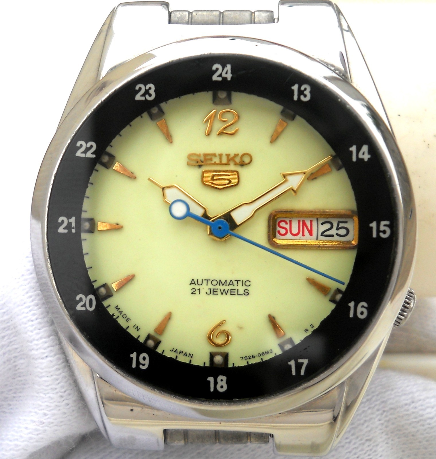 Rare Seiko 5 Military Railway Time See-Thru Caseback Full Luminous Watch Japan