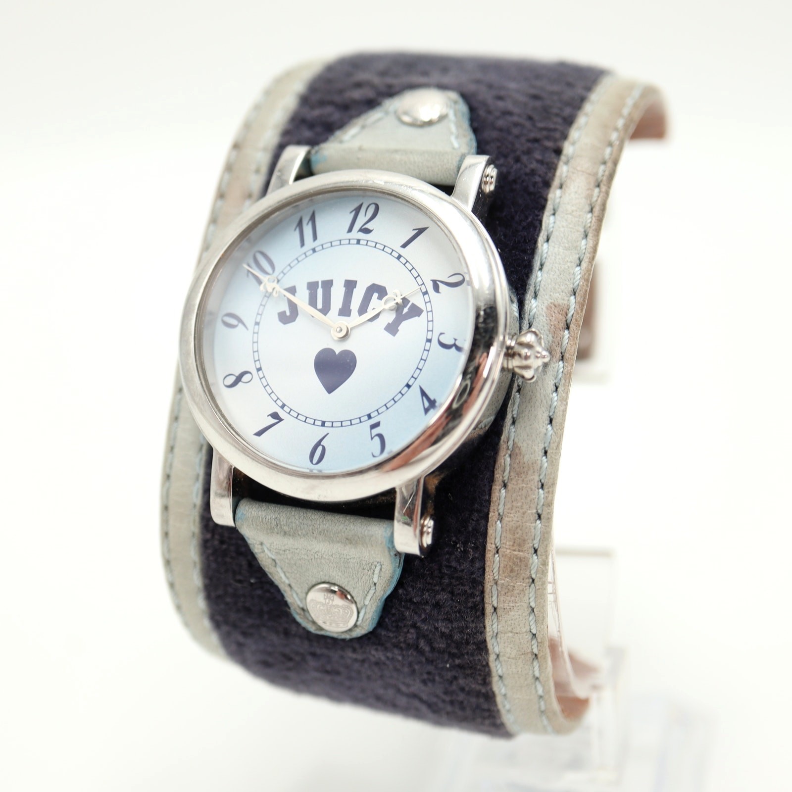 Juicy Couture Womens Blue 36mm Watch Fabric Leather Cuff Strap w New Battery