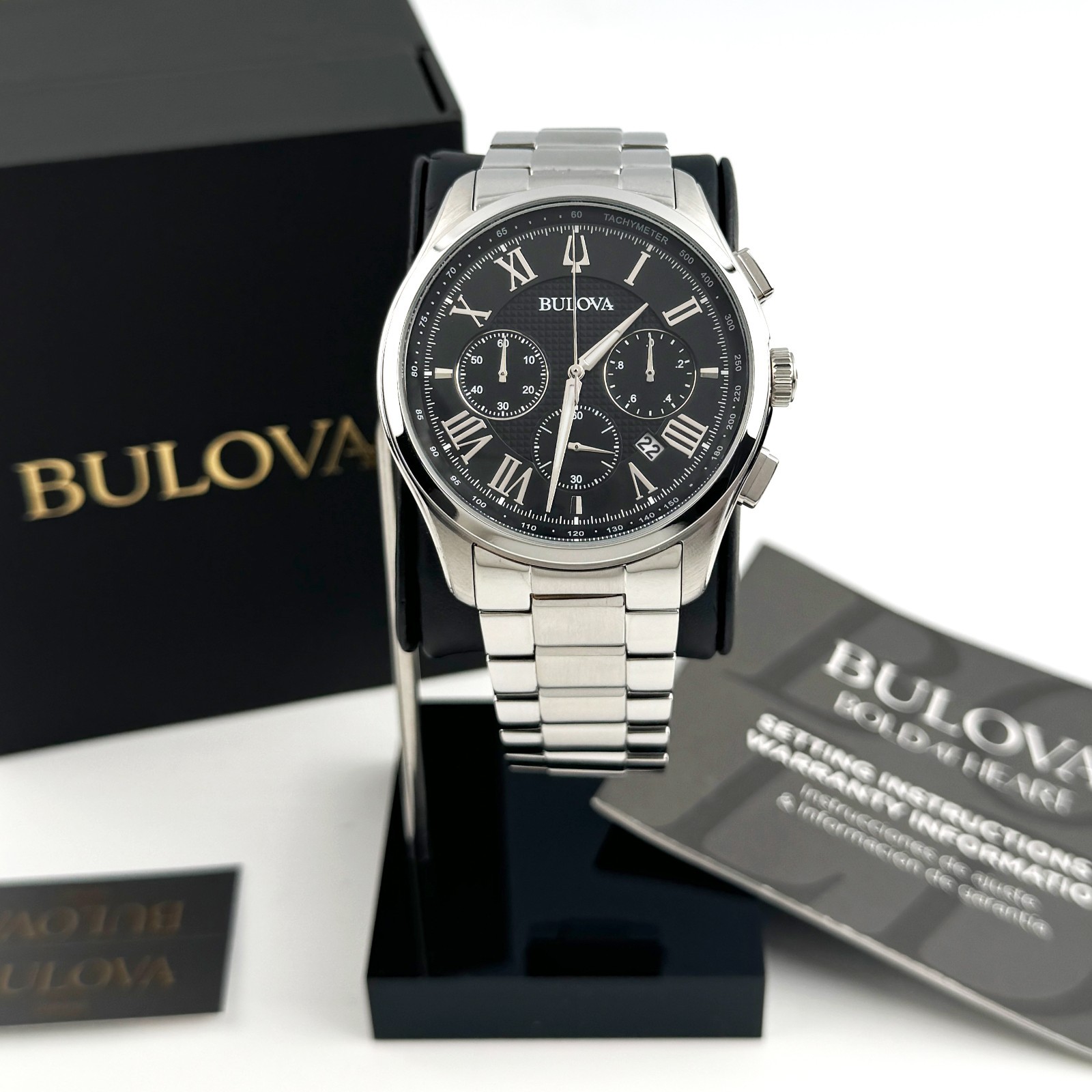 Bulova Wilton 96B288 Chronograph Quartz Black Dial Leather Strap Men’s Watch