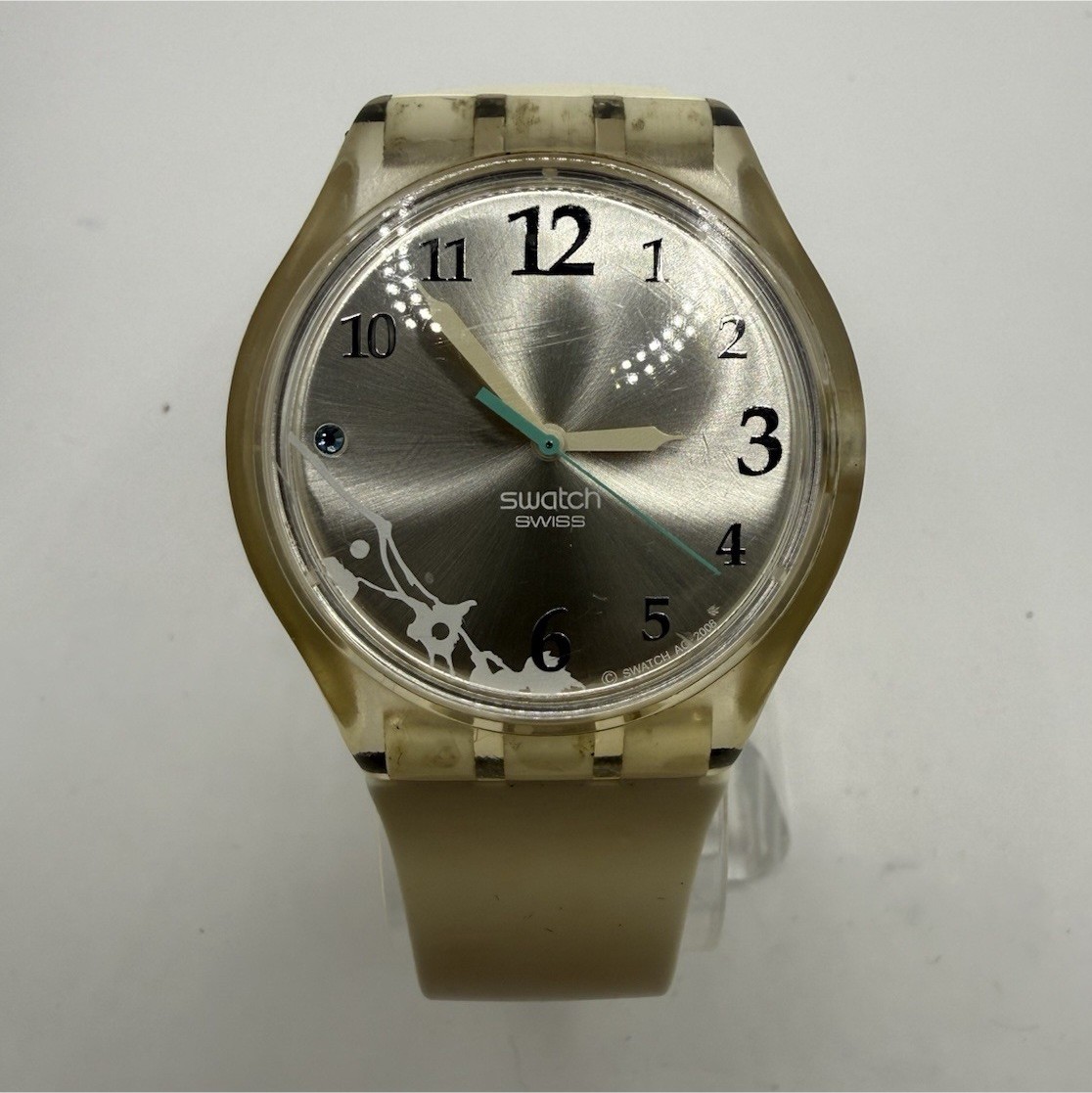 Swatch Unisex Adults Quartz Water Resistant Watch White Silicone Band Silver Di…