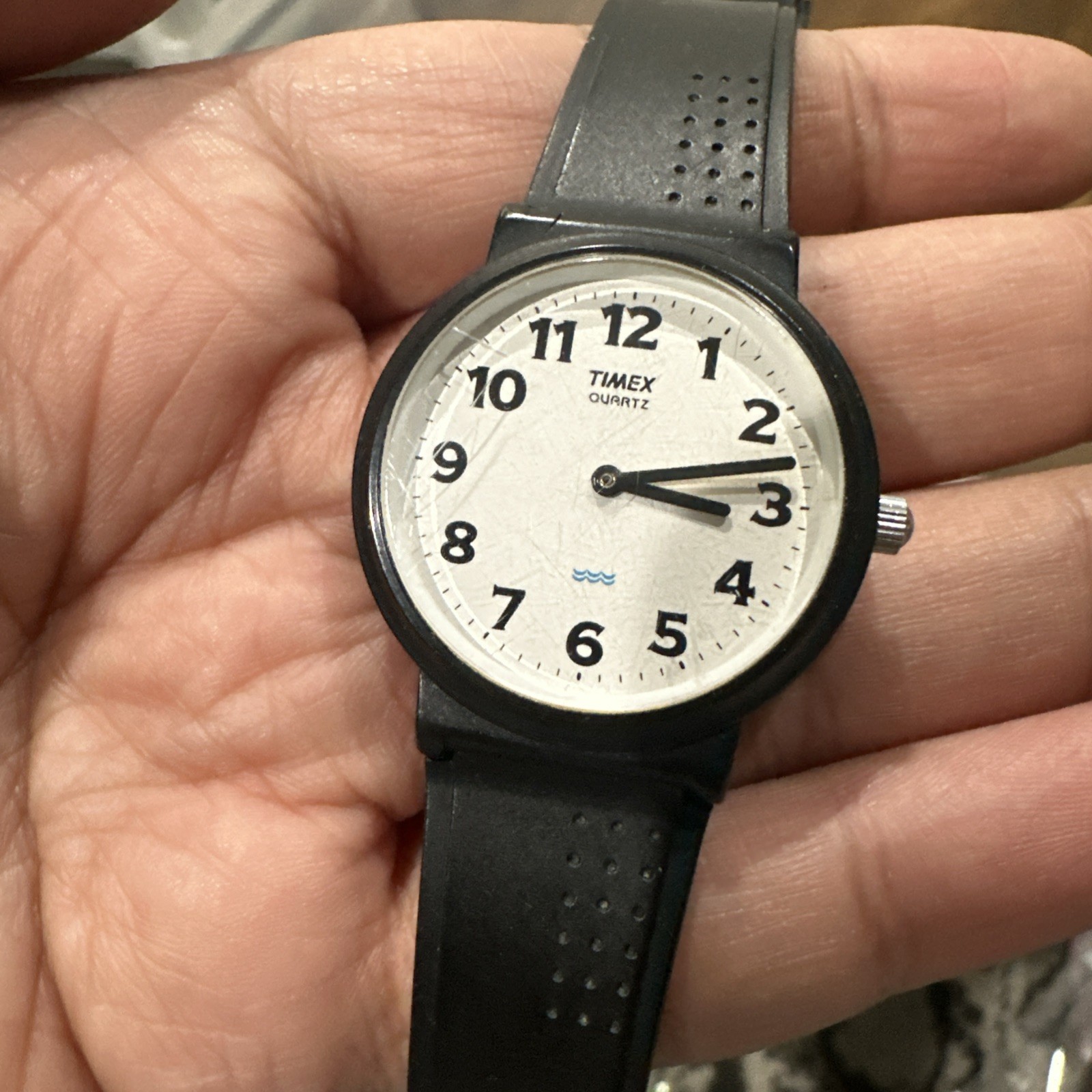 VTG Working Timex Unisex Quartz Watch WR 32mm Black Strap Black Fit 8.5in