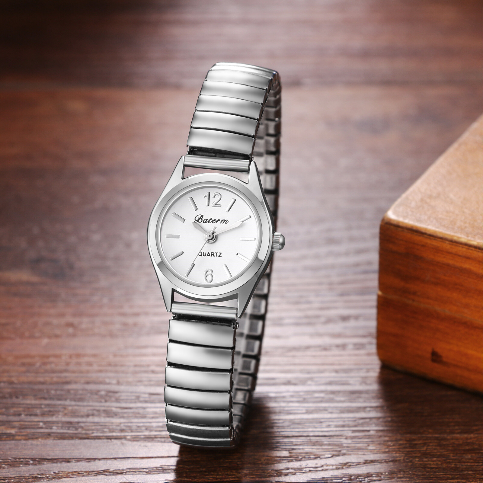 Women Delicate Small Dial Simple Silver Elastic Strap Arabic Analog Quartz Watch