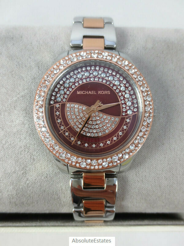 NEW Michael Kors Liliane Pave Glitz Two Tone Rose Gold Silver Watch MK4625 + Box