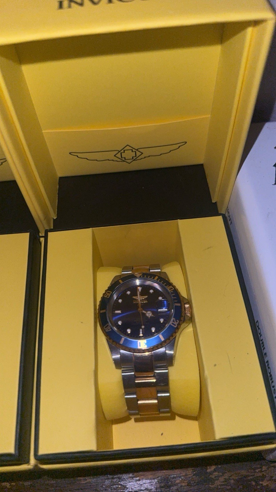 Invicta Pro Diver blue dial two tone stainless bracelet automatic 200m date