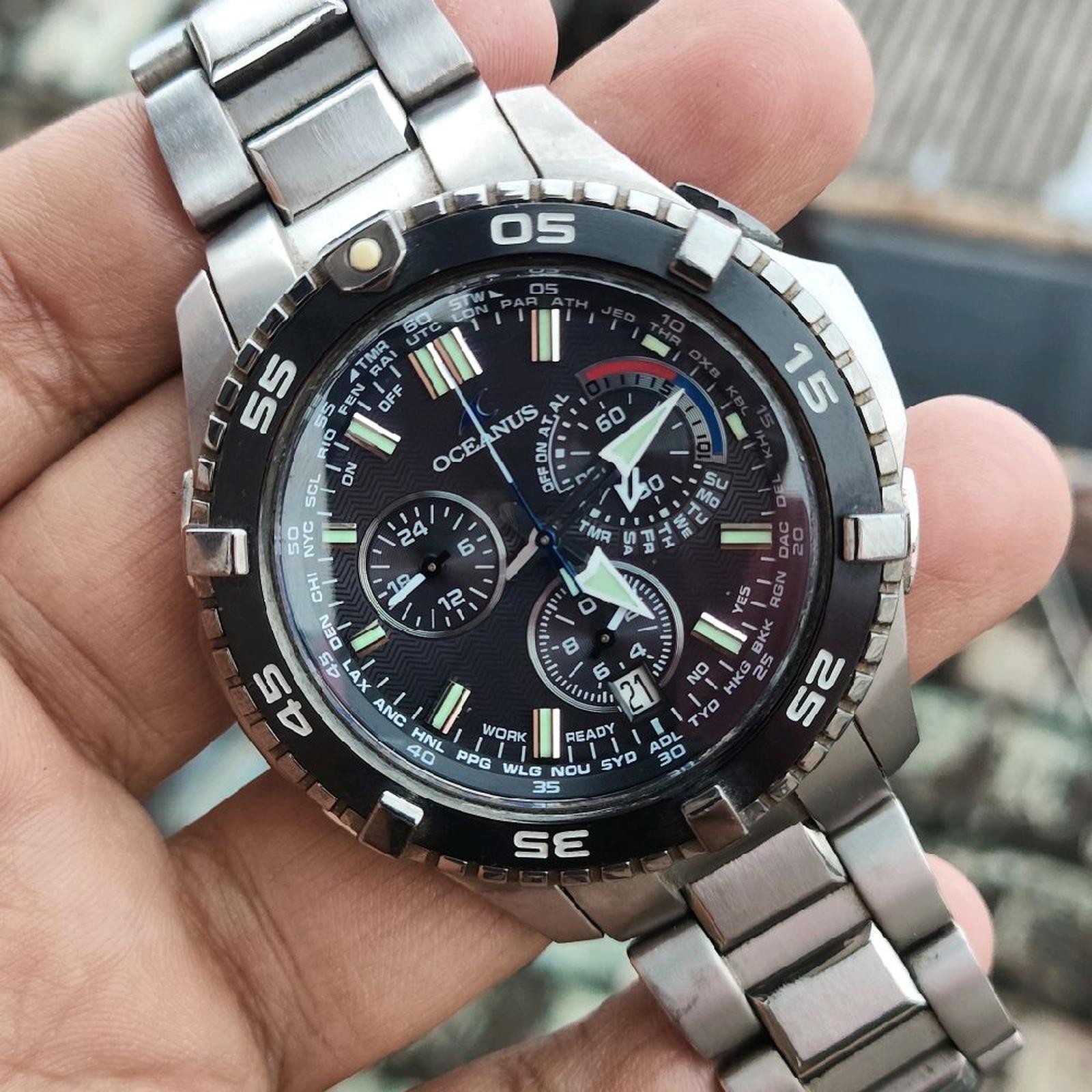RARE CASIO OCEANUS P500 CHRONOGRAPH TITANIUM TOUGH SOLAR JDM Black Dial Watch