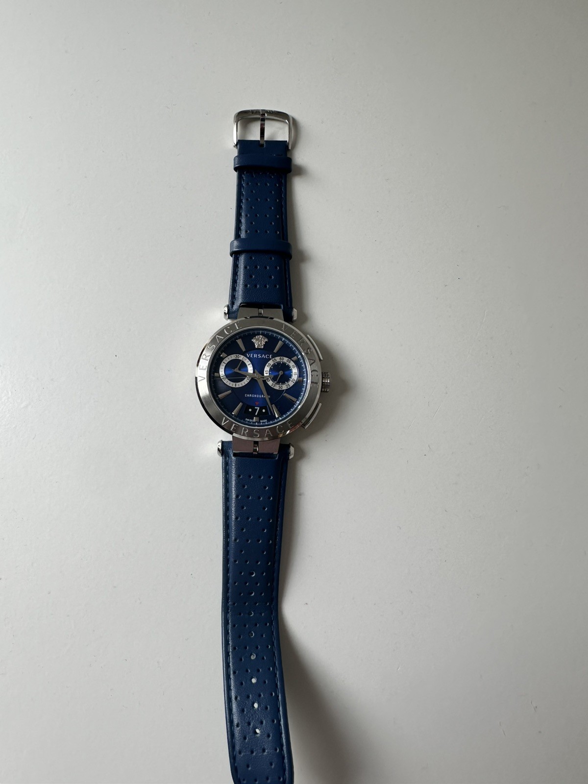 Versace Aion (VE1D) Chronograph for Men – Blue Dial Blue Strap – 45mm, 5ATM