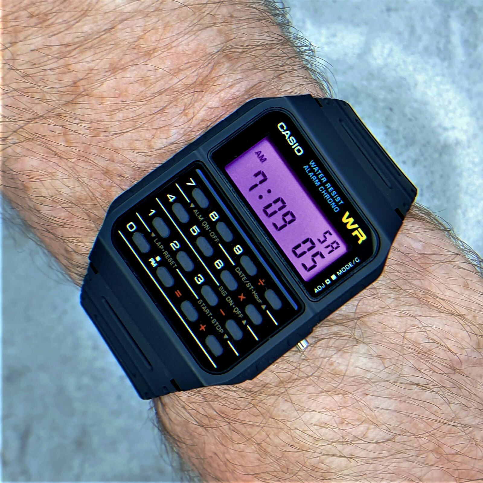 Casio Calculator Watch with Lavender Screen Mod (CA-53W-1ER)