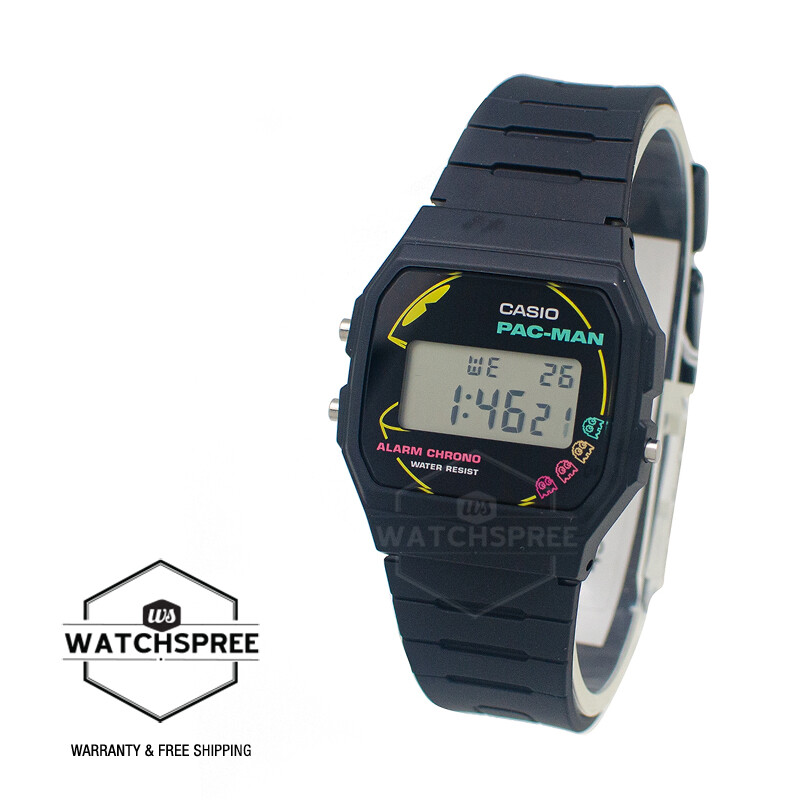 Casio Digital PAC-MAN Collaboration Bio-Based Black Resin Band Watch F-91WPC-1A