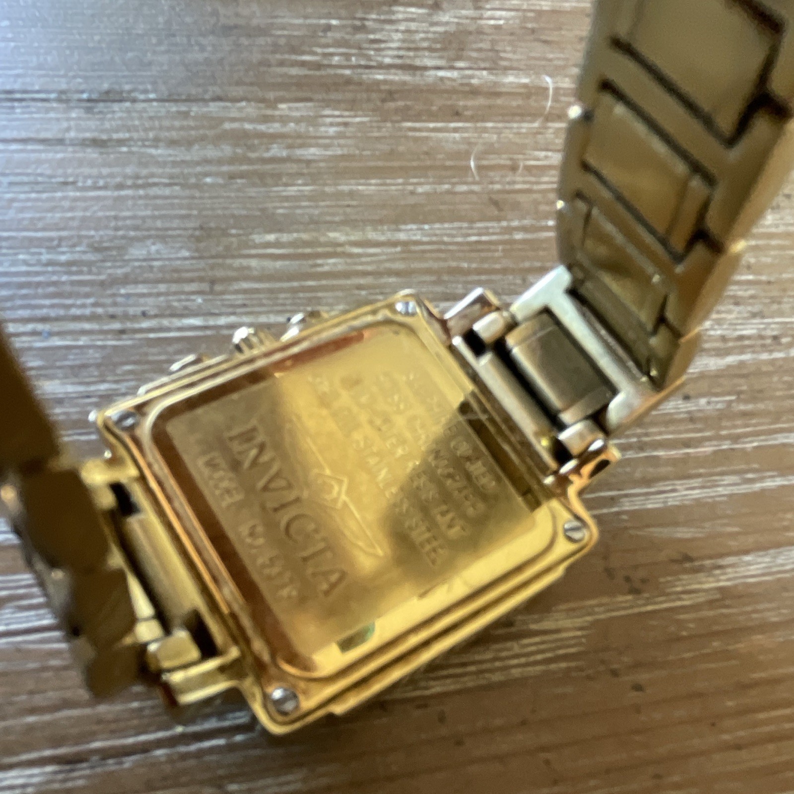 Invicta Quartz Chronograph Square Analog Watch Gold Tone Bracelet 100m