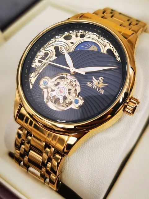 Jacob Gold Skeleton Retro Moon Phase Tourbillon Automatic Stainless Band