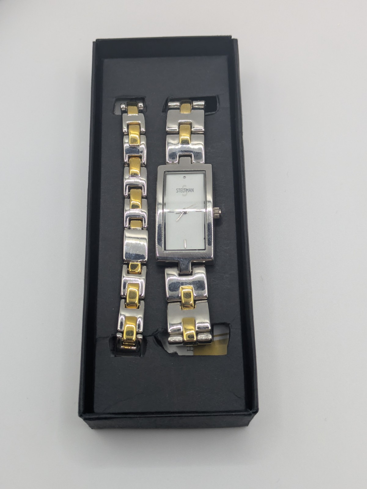 Steltman Ladies Two Tone Watch Bracelet Set Diamond Cert Boxed Parts Repair