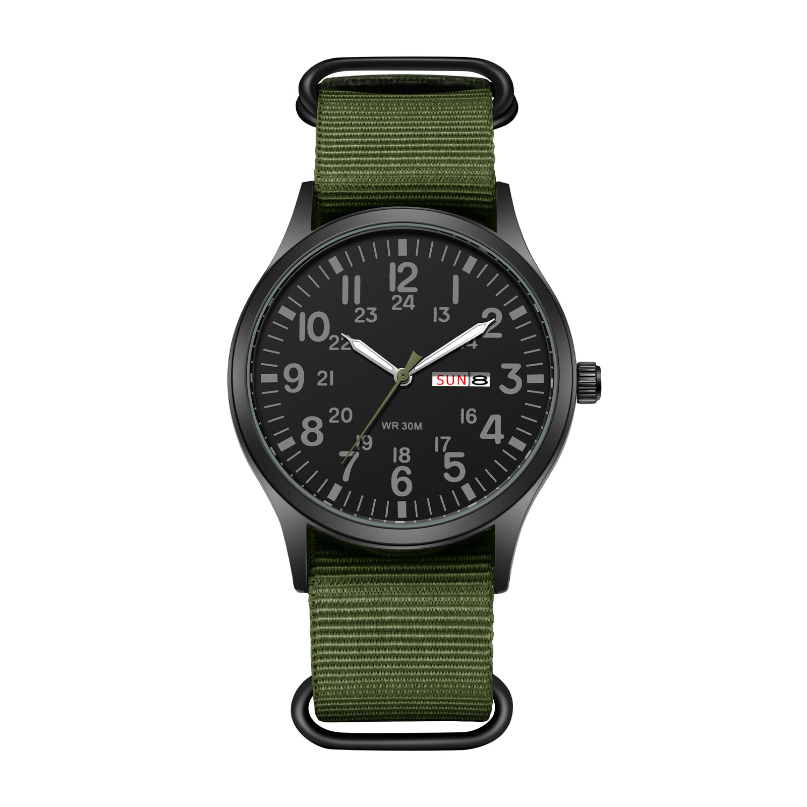 Men’s Tactical Military Nylon Band Quartz Date Wrist Watch Luminous 24-Hour Dial
