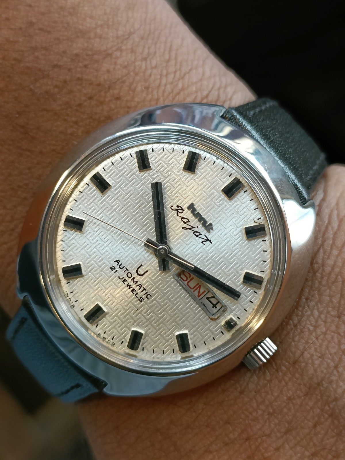 ORIGINAL HMT RAJAT 21J AUTOMATIC WHITE DIAL INDIA MEN’S WORKING CONDITION