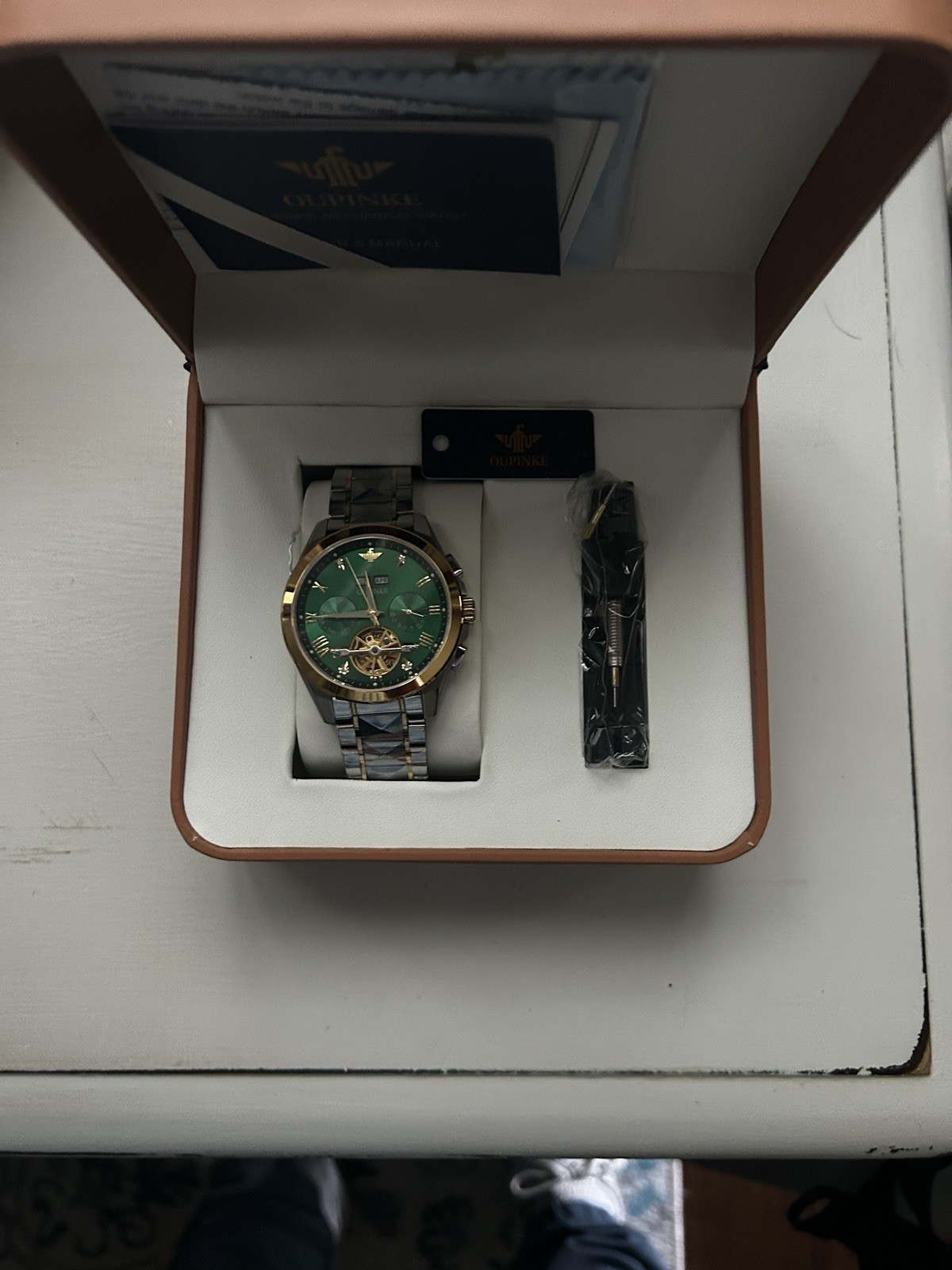 OUPINKE Skeleton Automatic Watch Green
