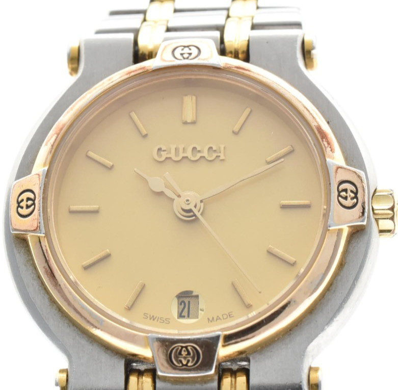 [Near MINT] GUCCI 9000L 25mm Gold Dial Date Women’s Quartz Watch From Japan