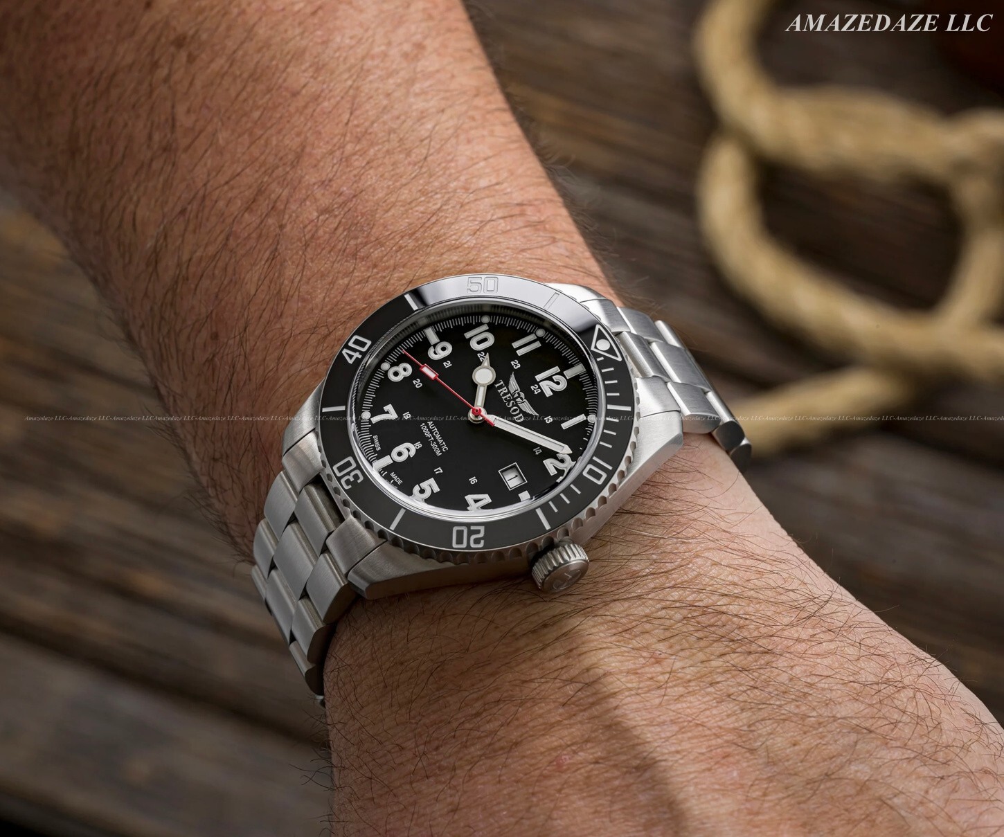 Tresod Men 42mm SWISS MADE SW200 Auto Ocean Master Sapphire & Ceramic SS Watch