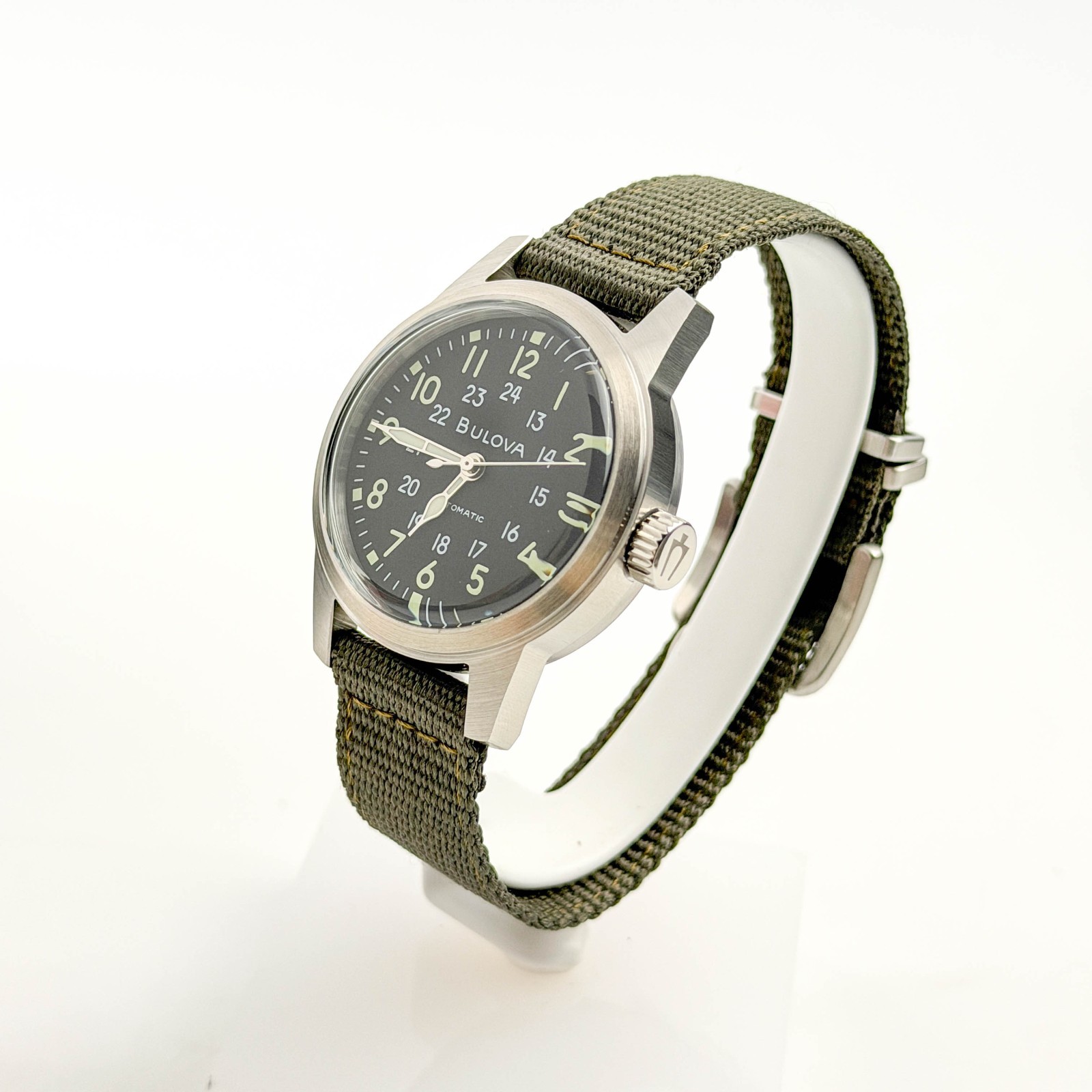 Bulova Special Edition 96A259 Hack Black Dial Green Fabric Strap Men’s Watch