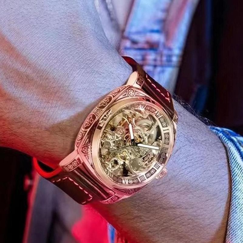 Fully automatic mechanical men’s watch waterproof genuine leather