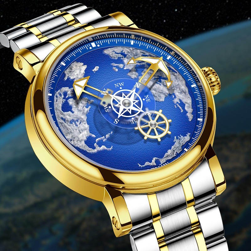 GLENAW Men’s Automatic Mechanical Watch Navigator Series Earth Dial Luminous