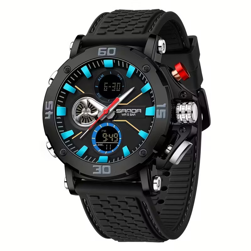 Cool Fashion Men Dual Display Sports Watch Chronograph Waterproof Night Light