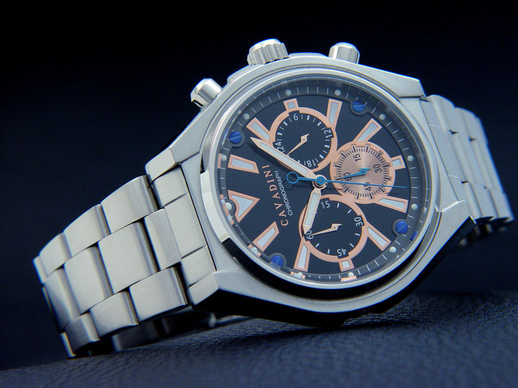 Cavadini Chronograph Mens Watch Designer Stainless 10 BAR Kupfer-Schwarz CV-1617