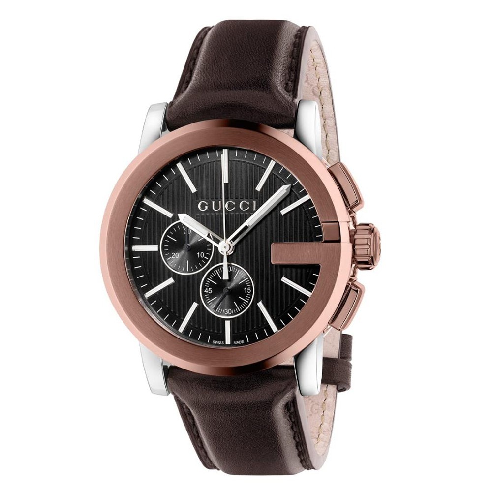 Gucci Men’s G-Chrono XL Black Dial Leather Strap Watch – YA101202 ($1820 MSRP)