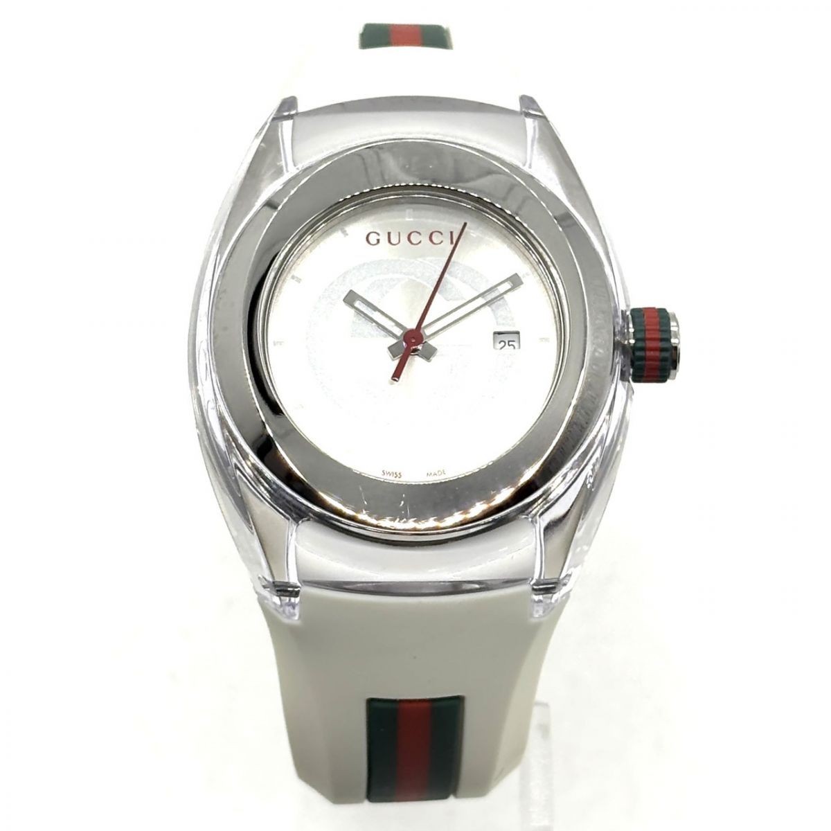 GUCCI Watch Sync Interlocking Sherry Line Rubber Quartz 137.3 White From Japan