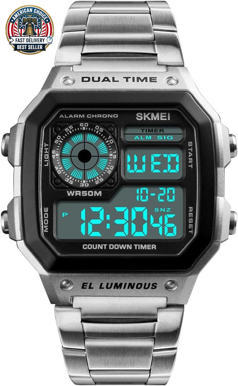 Men’S Luxury Digital Quartz Waterproof Wrist Watches Dual Time Countdown Alarm S