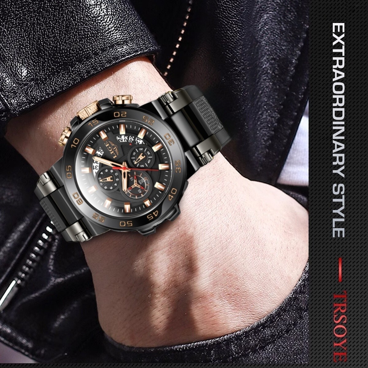 LIGE Men Watch Quartz Chronograph Date 50M Waterproof Sport Diver Man Wristwatch