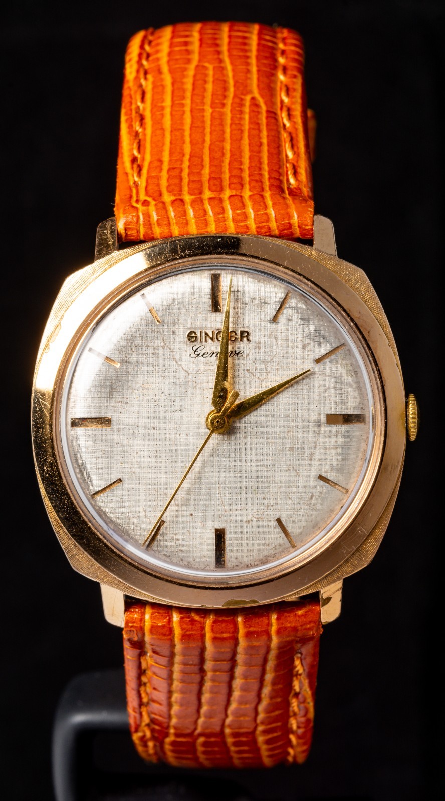 Singer Genève Linen Dial Rose Cushion Men’s Hand-Wind Vintage Watch — Working