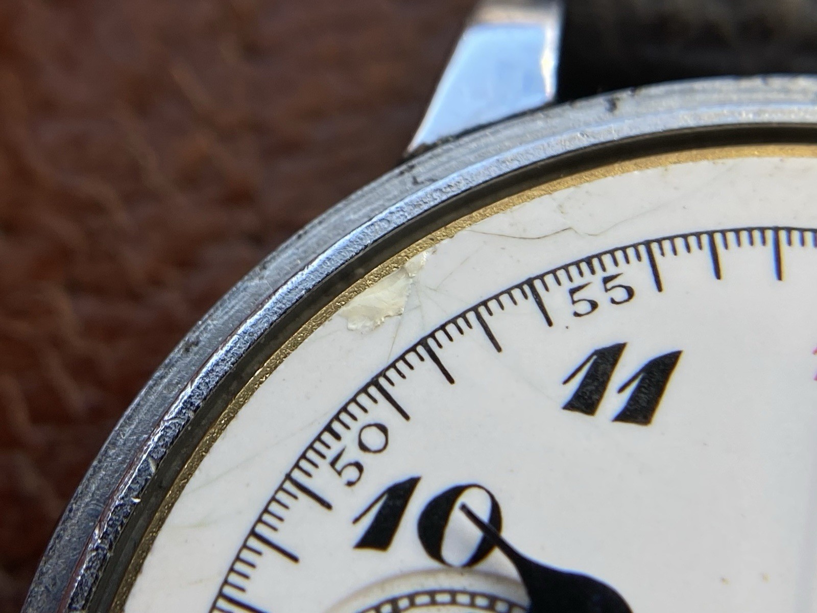 1920s Enamel dial Monopusher chronograph watch Lemania 13CH movement