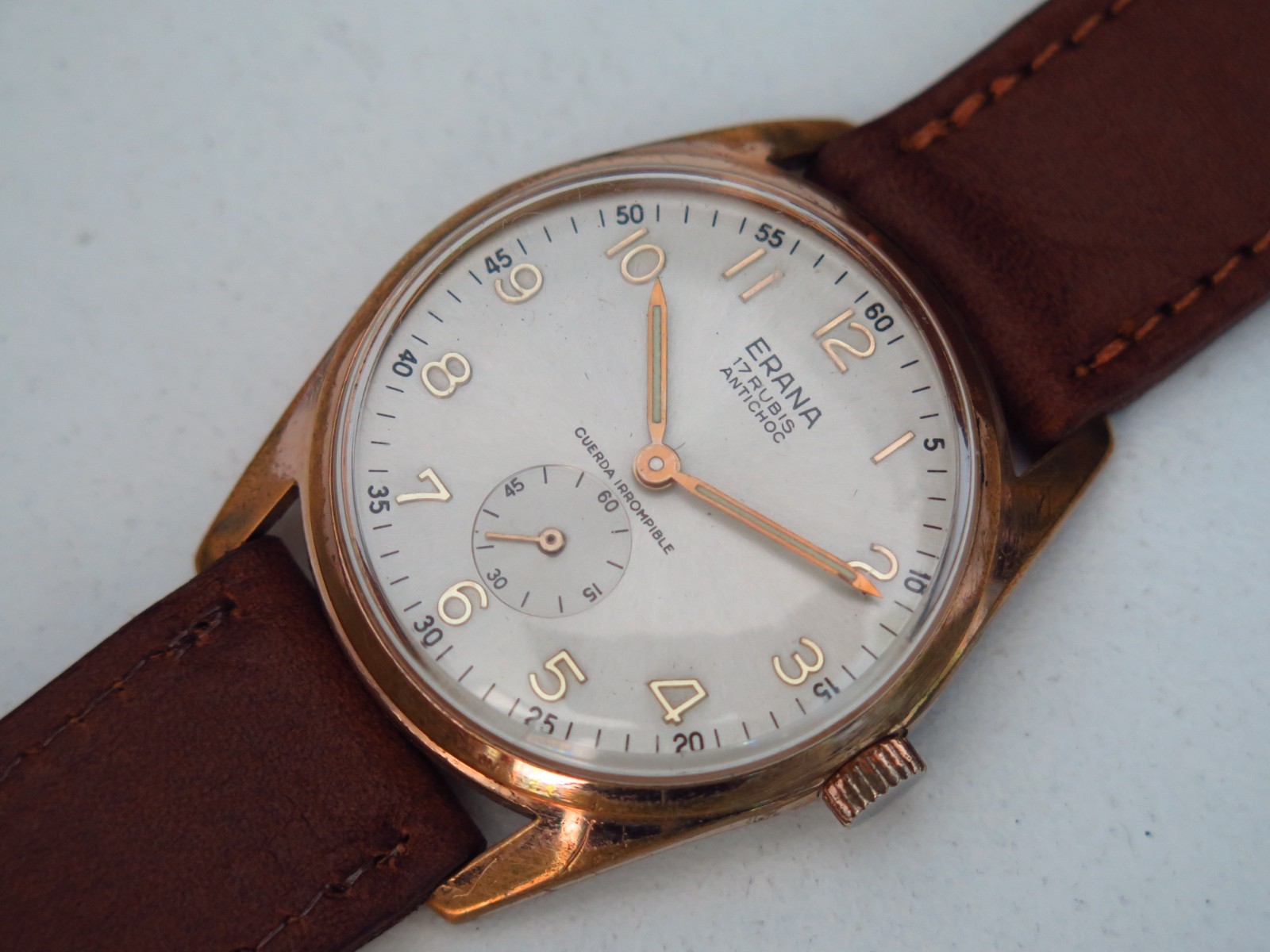 Vintage mens Erana manual wind all original gold plated case screw back rare!