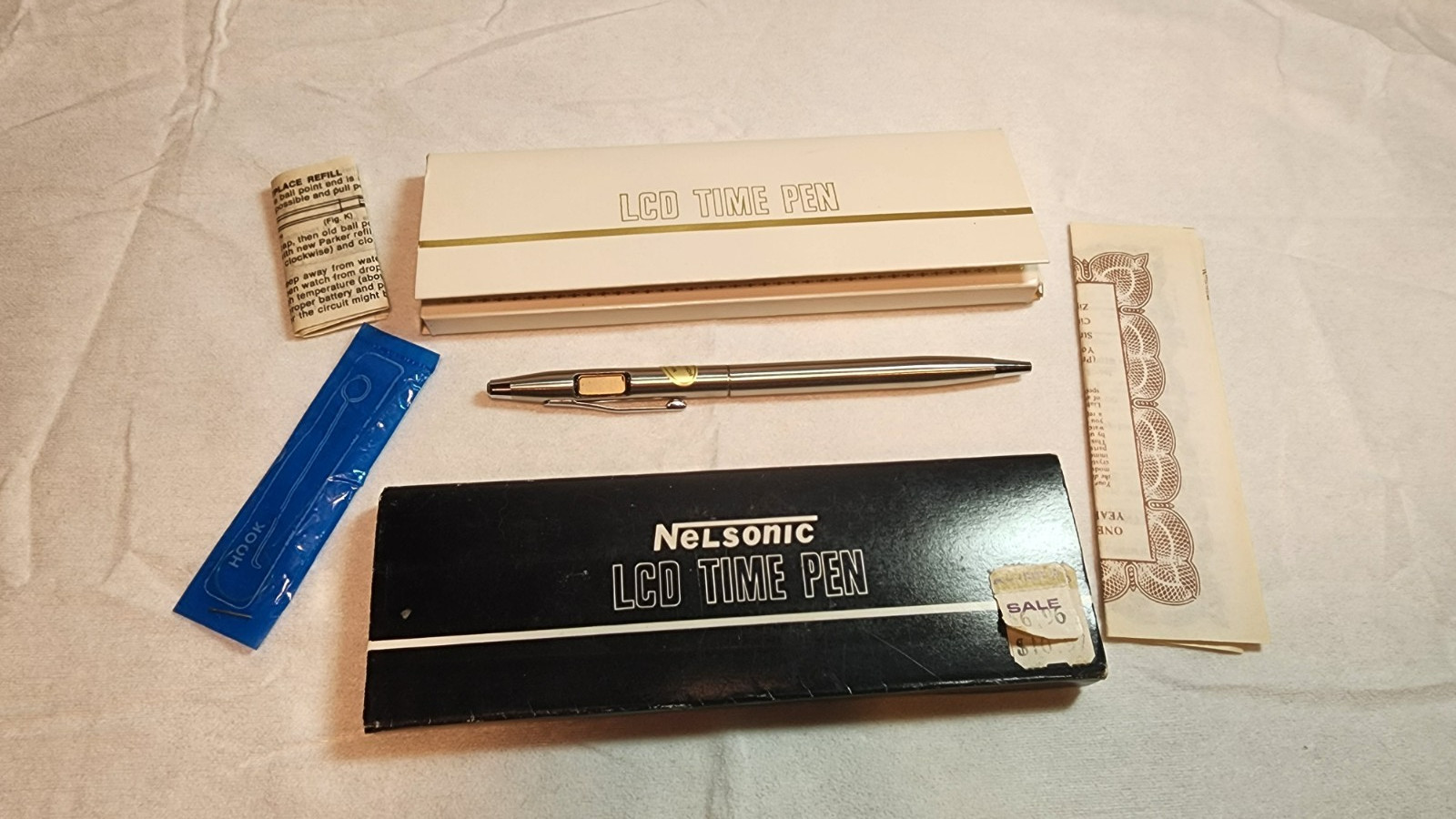 Vintage Nelsonic LCD Quartz Watch Time Pen, original box, instructions, tool NOS