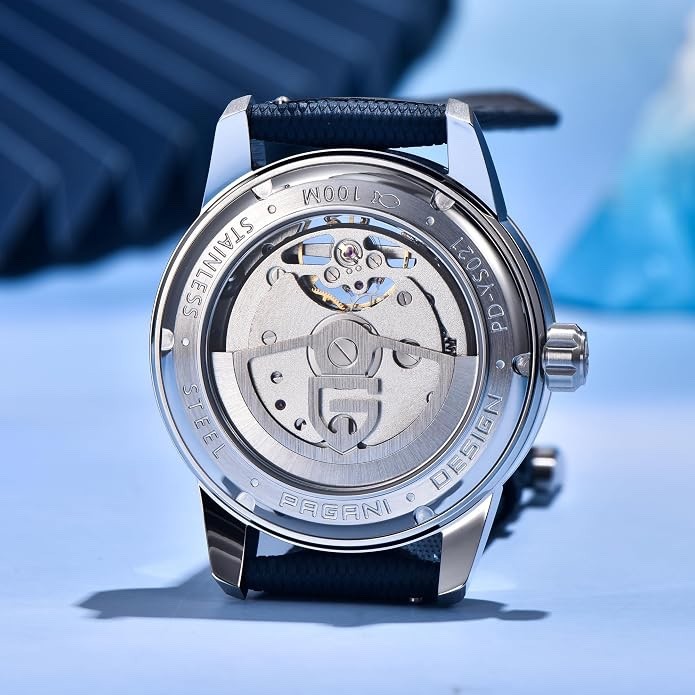 Men’s Automatic Watch Sapphire Crystal Moon Phase Stainless Steel Leather 100M