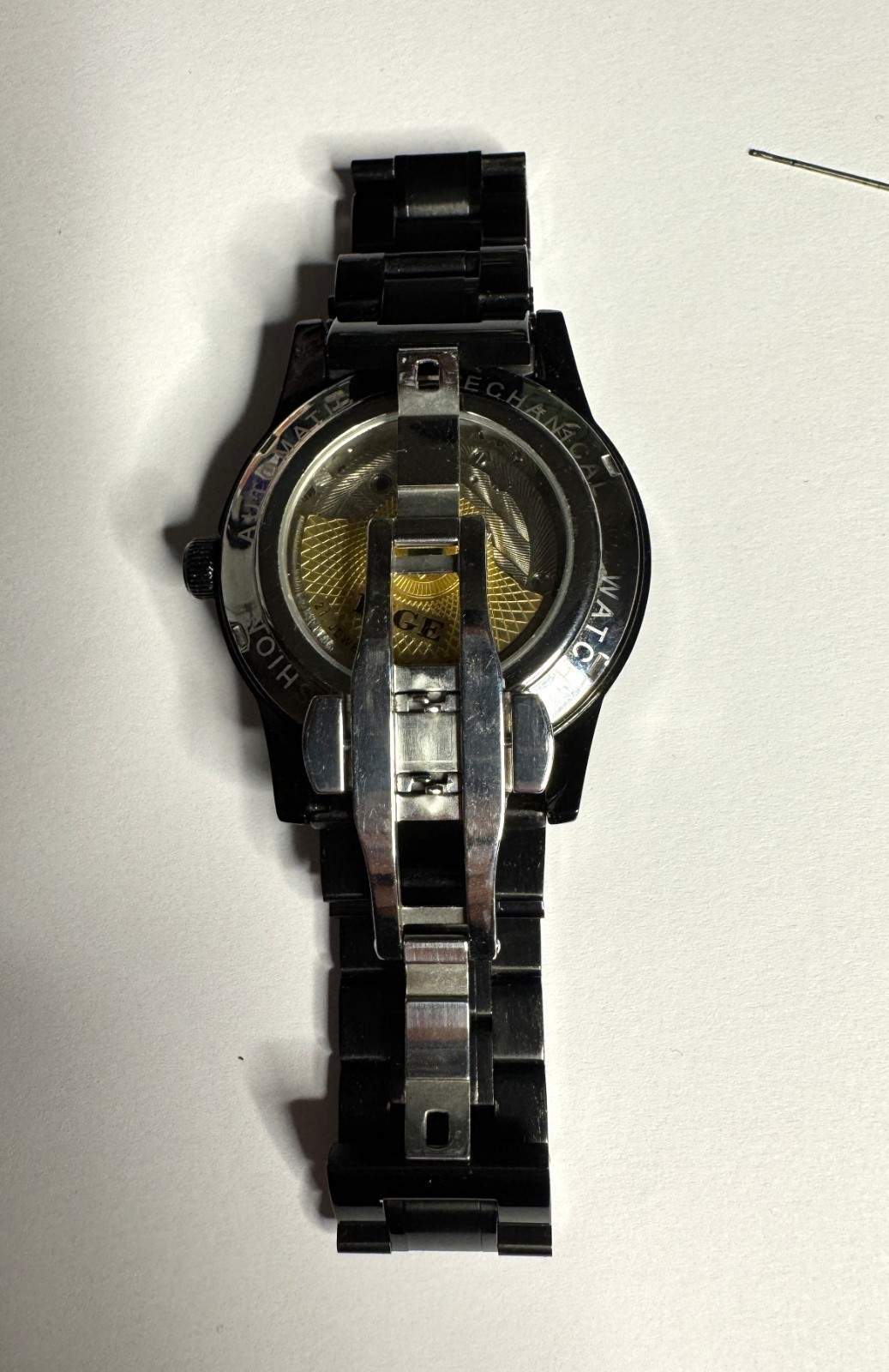 LIGE Automatic Mechanical Skeleton Watch Black Steel Men’s Calendar Kit