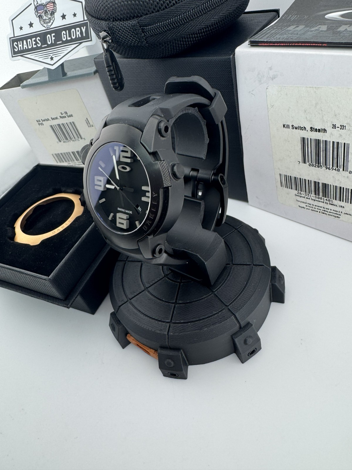 OAKLEY KILL SWITCH STEALTH BLACK WHITE W/ EXTRA ROSE GOLD BEZEL WATCH 26-331 NEW