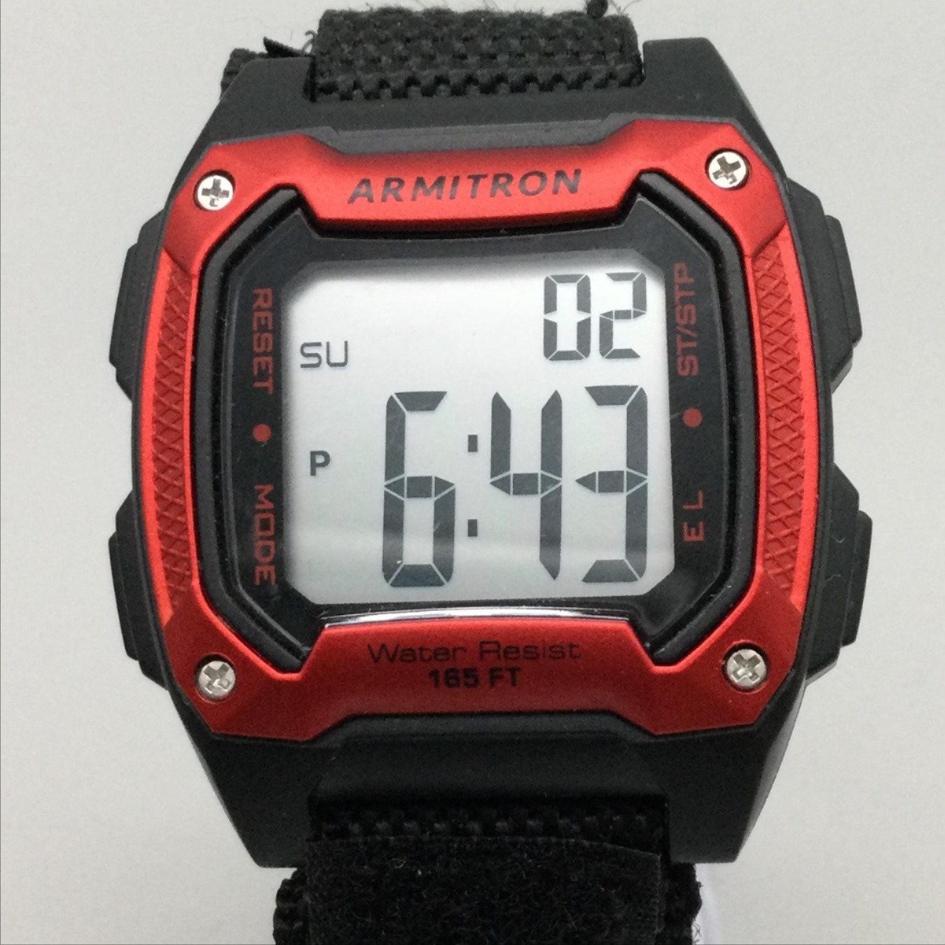Armitron Pro Sport Mens Watch 40mm Red Black Digital Nylon Band Backlight