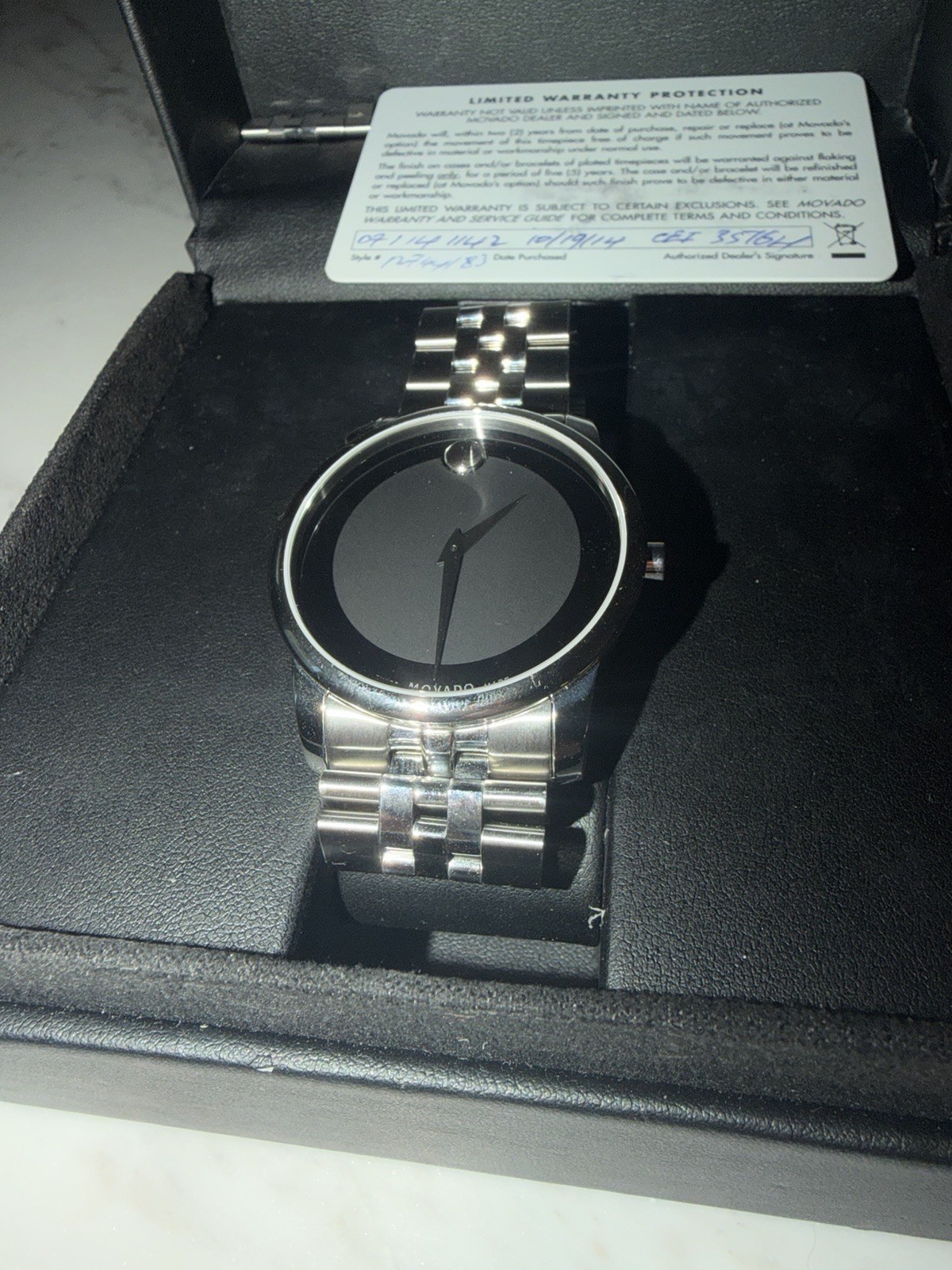 Movado Museum Quartz Watch Stainless Steel Bracelet Black Dial w/Box