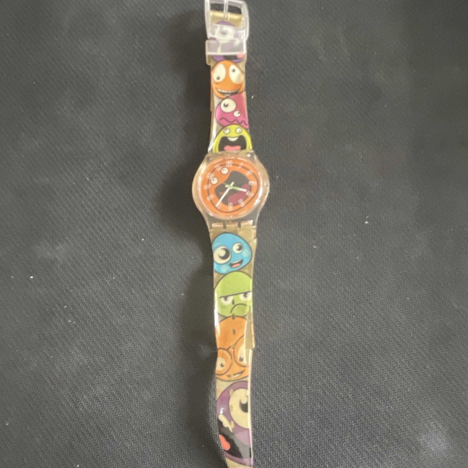 Swatch Bubbles Quartz Analog 34mm Clear Plastic Cartoon Orange Face