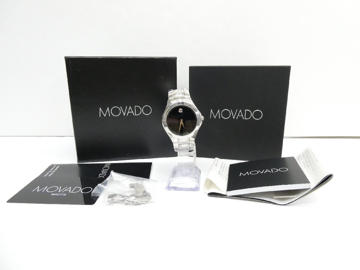 MOVADO Luna Museum 84G11853 Quartz Watch Black Dial Steel Box Extra Links