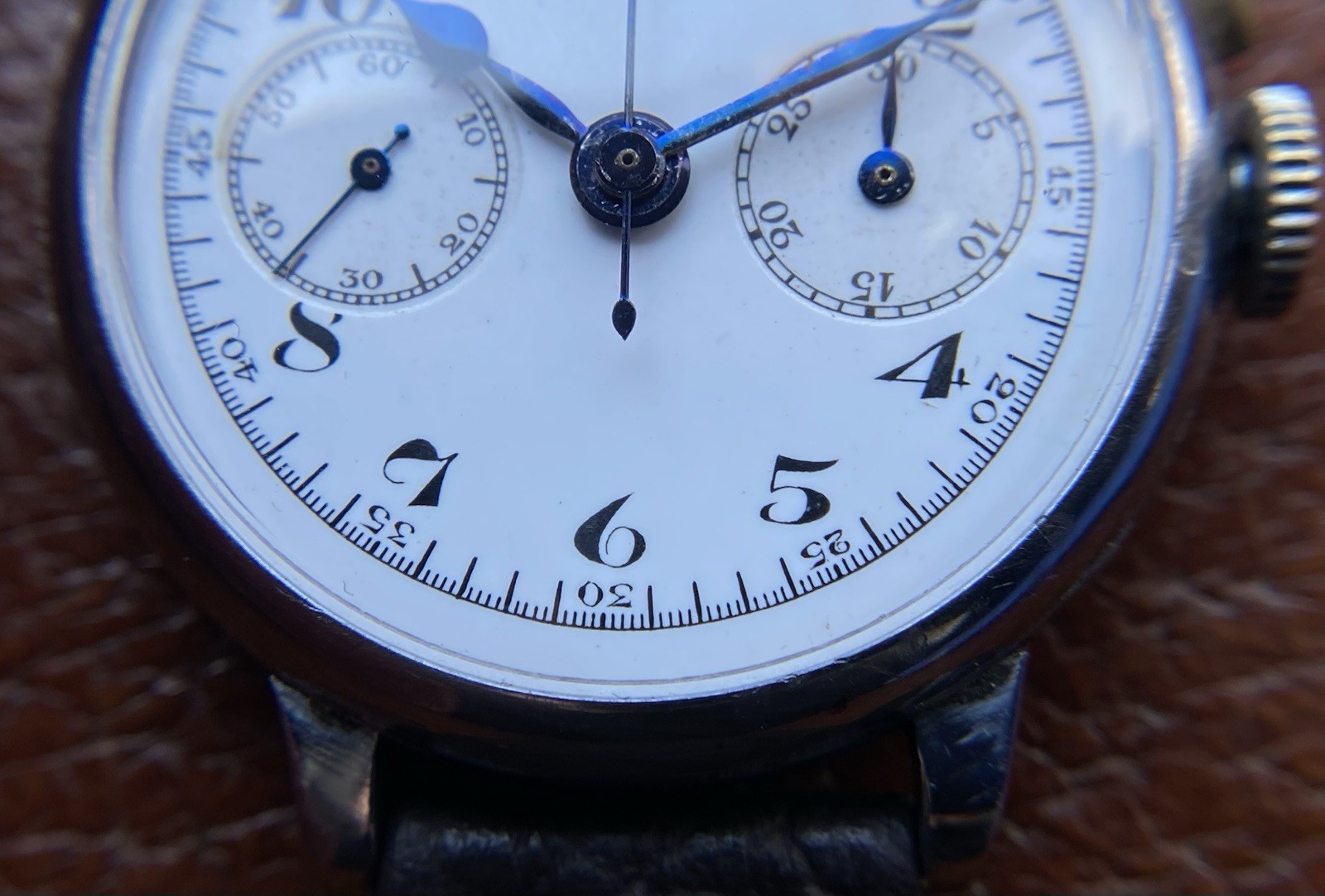 1920s Enamel dial Monopusher chronograph watch Lemania 13CH movement