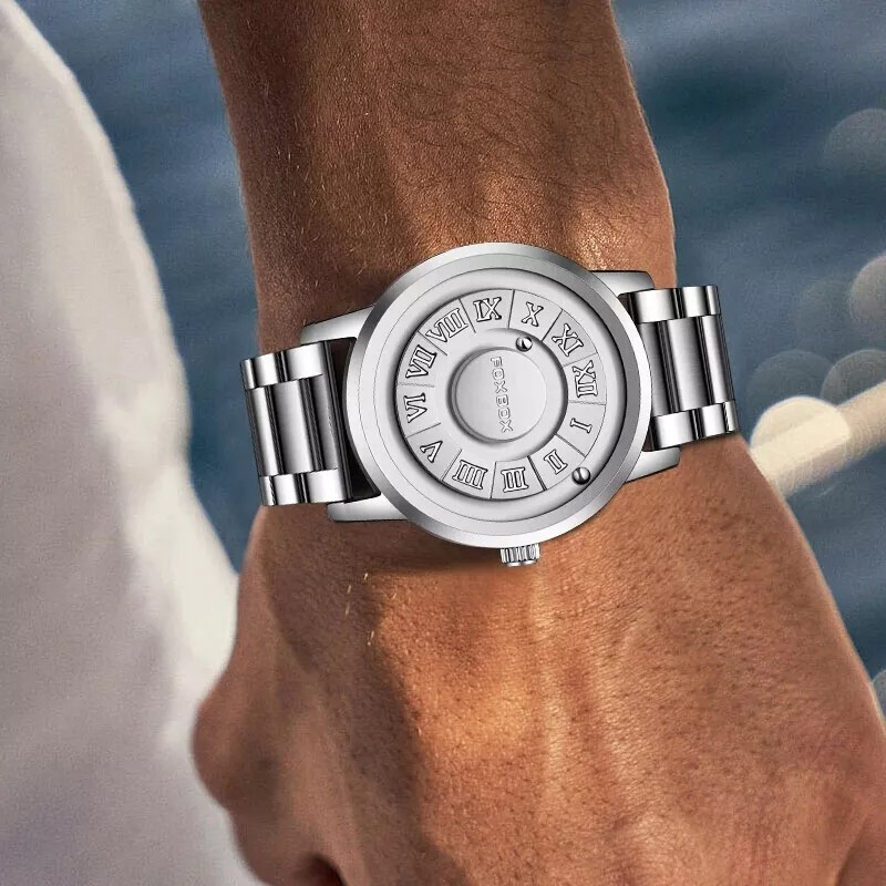 LIGE FOXBOX Men Watch Quartz Scrolling Bead Magne Wristwatch 30M Waterproof Gift