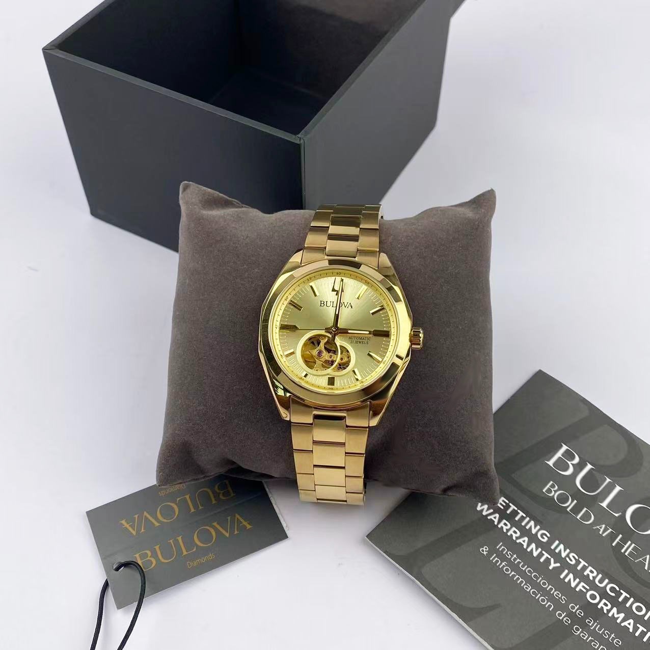 Bulova Surveyor 97A182 Gold Tone Dial Stainless Steel Men’s Automatic Watch 39mm