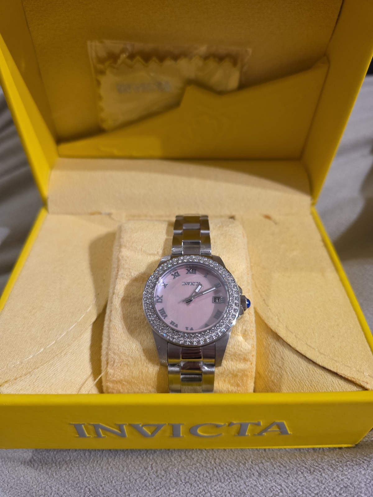 Invicta Angel Quartz Crystal Pink Dial Ladies Watch 36070