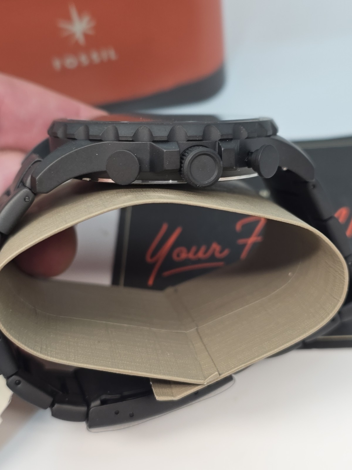 Fossil JR1401 Matte Black Stainless Chronograph Watch 10ATM 24mm Working Sleek